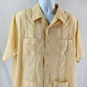 Haband Guayabera Mens XL Yellow Short Sleeve Button-Up Casual Cuban Beach Shirt